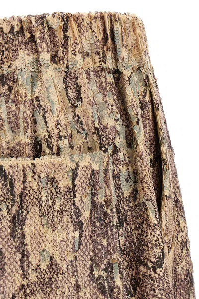 Dries Van Noten Bermuda Shorts With Animal Print And Elastic Waistband In Nude