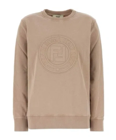 Fendi Cappuccino Cotton Oversize Sweatshirt In Nude