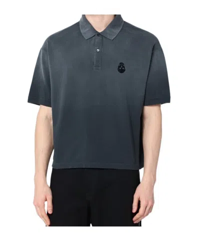 Alexander Mcqueen Faded Effect Black Polo Shirt In Cotton In Gray