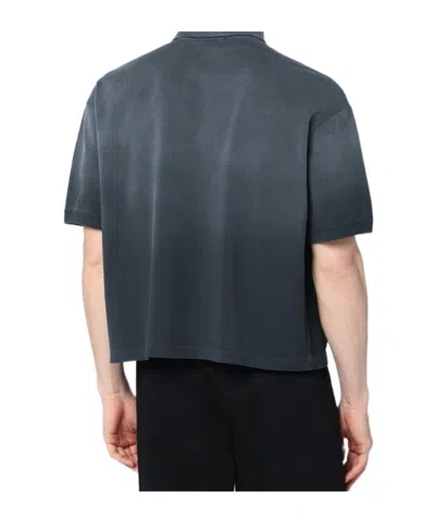 Alexander Mcqueen Faded Effect Black Polo Shirt In Cotton In Gray