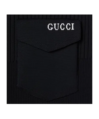 Gucci Stretch Nylon Blend Dress With Chest Pocket In Black