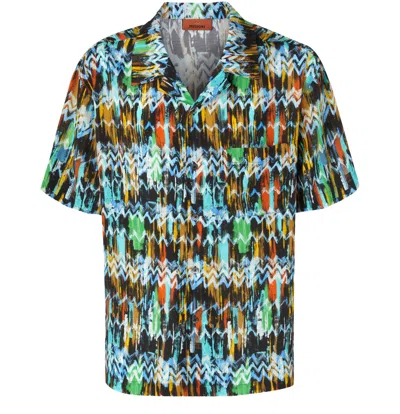 Missoni Viscose Bowling Shirt With Zig Zag Print Brushed Effect In Multicolor