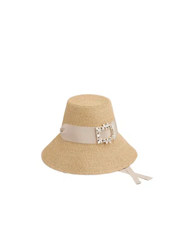 Roger Vivier Brown Broche Embellished Bucket Hat In Gold
