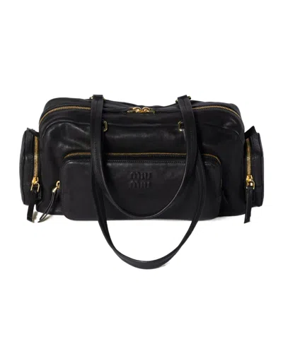 Miu Miu Leather Tote Bag In Black