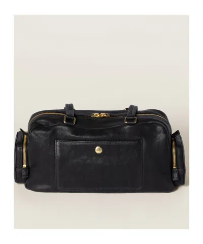 Miu Miu Leather Tote Bag In Black