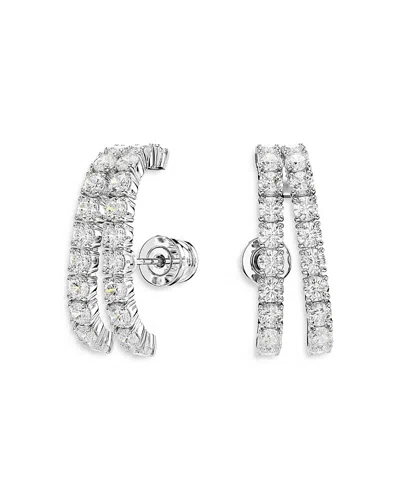 Swarovski Matrix Crystal Double Row Cuff Stud Earrings In Silver
