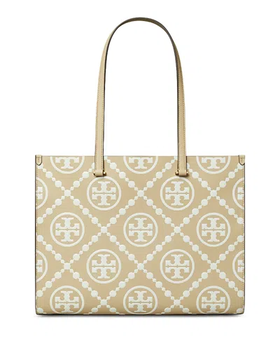 Tory Burch T Monogram Embossed Leather Tote Bag In Beige