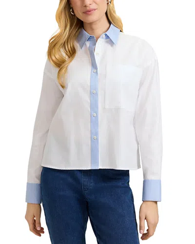 Foxcroft Marina Contrast Trim Cotton Button-up Shirt In White