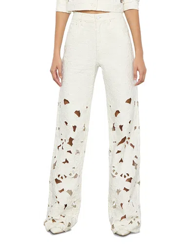 Alice And Olivia Weezy High Rise Embroidered Eyelet Pants In Off White