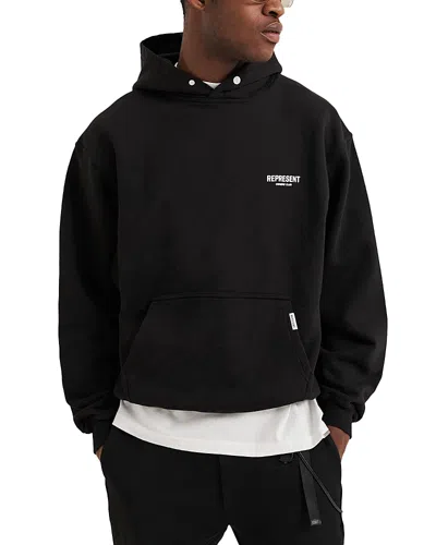 Represent Black Hoodie With Logo Lettering Detail On The Front And Maxi Logo Print On The Rear In Cotton Man In Black