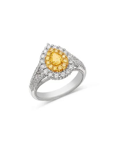 Bloomingdale's Fine Collection Yellow & White Diamond Pear Halo Ring In 18k Yellow & White Gold, 1.22 Ct. T. W. In White/yellow
