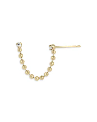 Zoë Chicco 14k Yellow Gold Prong Diamonds Double Piercing Chain Strand Double Piercing Single Earring In Gold