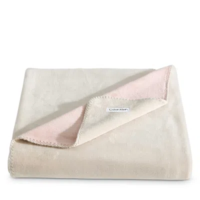 Calvin Klein Modern Reversible Solid Throw, 70 X 50 In Light Beige/ Blush