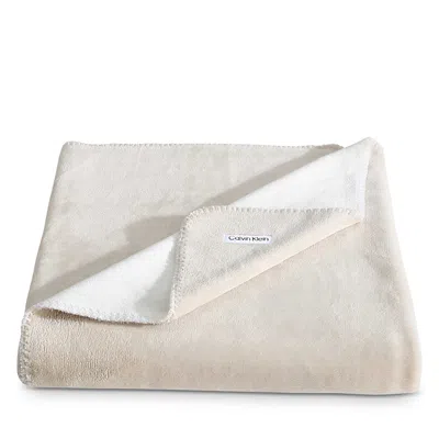 Calvin Klein Modern Reversible Solid Throw, 70 X 50 In Light Beige/ Snow White