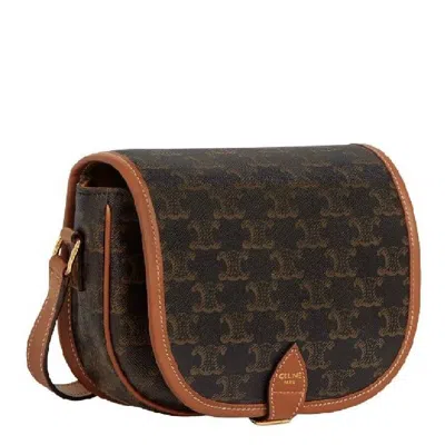 Celine Medium Folco Bag In Triomphe Canvas And Calfskin In Brown