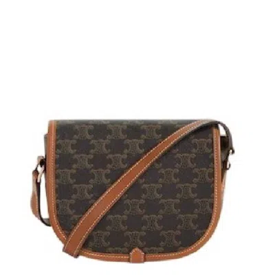 Celine Medium Folco Bag In Triomphe Canvas And Calfskin In Brown