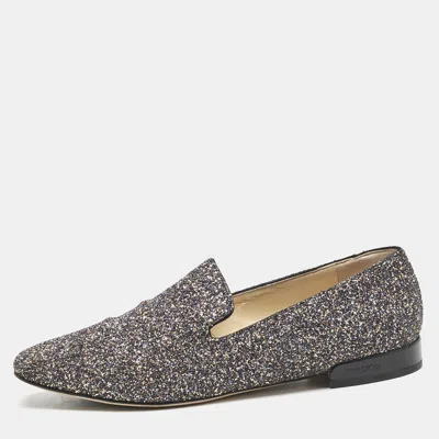Pre-owned Jimmy Choo Black Glitter Jaida Smoking Slippers Size 38.5