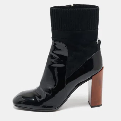 Pre-owned Louis Vuitton Black Patent Leather And Suede Studio Ankle Length Boots Size 39