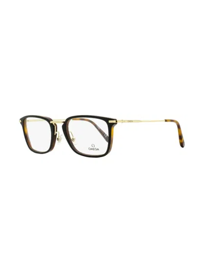 Omega Eyewear Rectangular-frame Engraved-logo Glasses In Brown