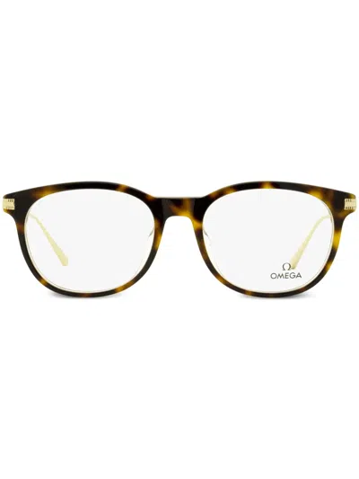 Omega Eyewear Tortoiseshell Round-frame Glasses In Brown