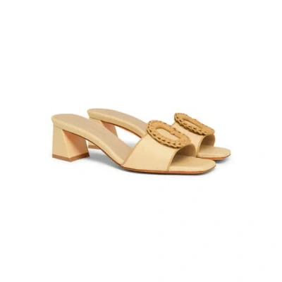 Santoni Beige Raffia Mid-heel Sandal In Natural