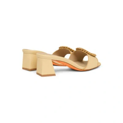 Santoni Beige Raffia Mid-heel Sandal In Natural