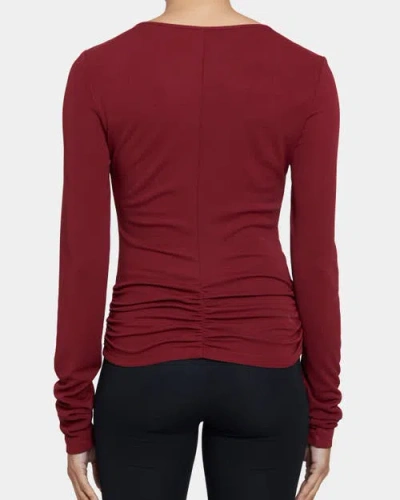 Santorelli Clea Long Sleeve Fitted Top With Front Ruching In Carmine Red