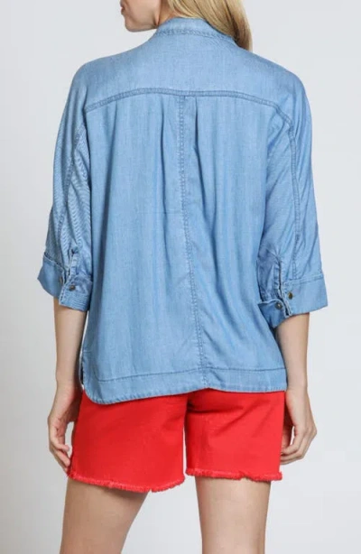 Apny Pull Over Top With High Low Hem In Light Indigo In Light Indigo