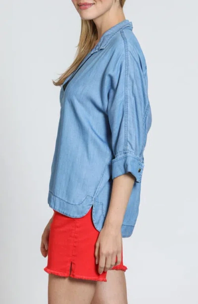 Apny Pull Over Top With High Low Hem In Light Indigo In Light Indigo