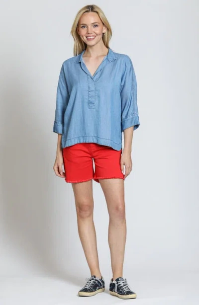 Apny Pull Over Top With High Low Hem In Light Indigo In Light Indigo