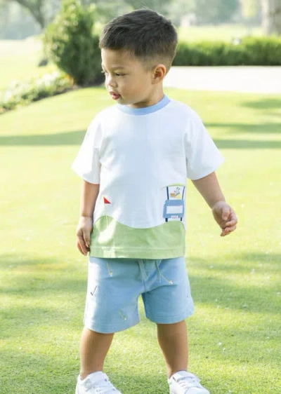 Florence Eiseman Knit Pull On Short With Golf Clubs In Light Blue