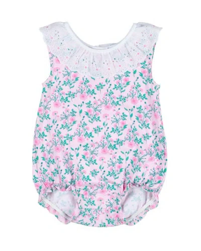 Florence Eiseman Floral Print Romper With Eyelet Collar In Pink