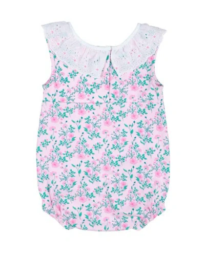 Florence Eiseman Floral Print Romper With Eyelet Collar In Pink