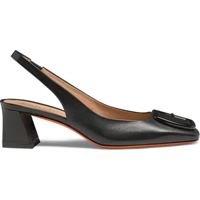 Santoni Lemon Buckle Slingback Leather Pumps In Black