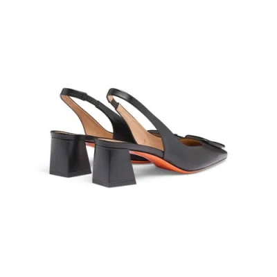 Santoni Lemon Buckle Slingback Leather Pumps In Black