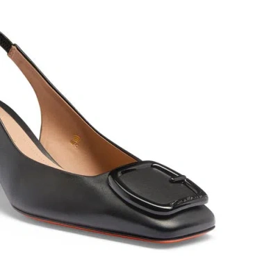 Santoni Lemon Buckle Slingback Leather Pumps In Black