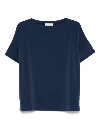 Le Tricot Perugia Classic Crew Neck T-shirt In Soft Viscose Blend In Blue