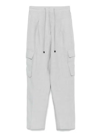 Le Tricot Perugia Relaxed Fit Grey Trousers With Drawstring Waist In Grey