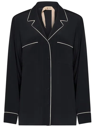N°21 Open Collar Shirt With Contrasting Piping In Black