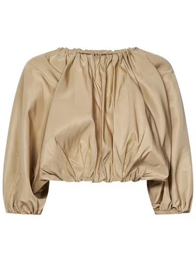 N°21 Beige Taffeta Crop Top With Puff Sleeves In Beige