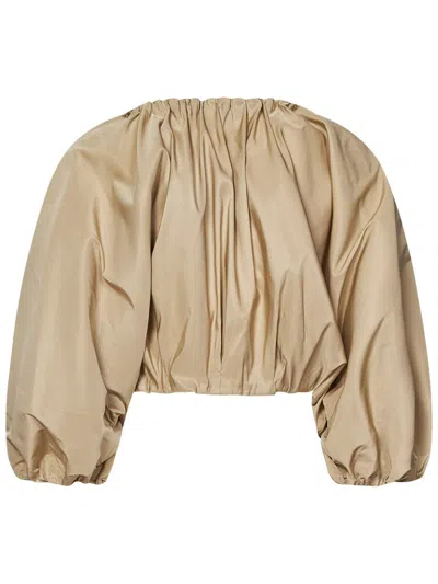 N°21 Beige Taffeta Crop Top With Puff Sleeves In Beige