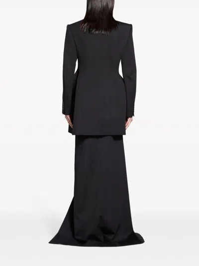 Balenciaga Hourglass Virgin Wool Double-breasted Blazer In Black