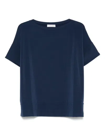 Le Tricot Perugia Classic Crew Neck T-shirt In Soft Viscose Blend In Blue
