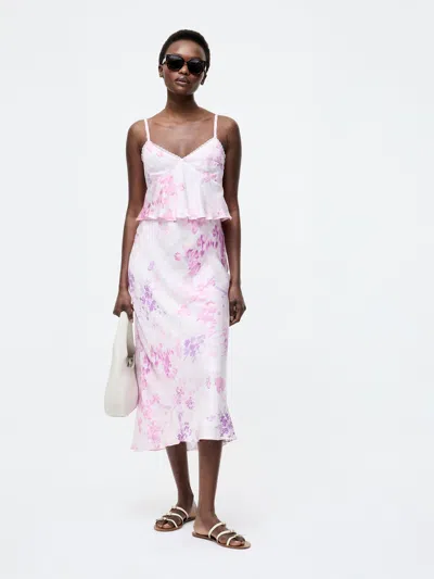 French Connection Elyria Floral Print Satin Midi Skirt In Multi