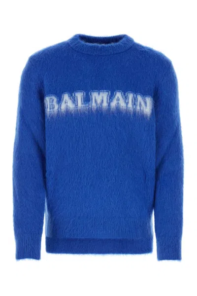 Balmain Maglione In Misto Lana Blu Elettrico   Uomo In Blue