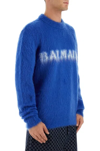 Balmain Maglione In Misto Lana Blu Elettrico   Uomo In Blue
