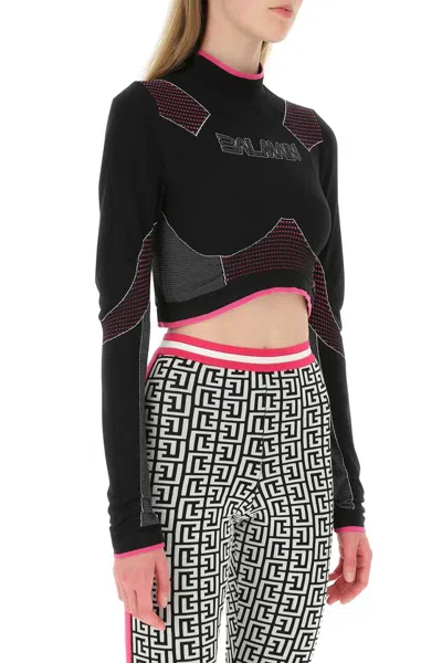 Balmain Multicolor Stretch Nylon Top In Multicolor