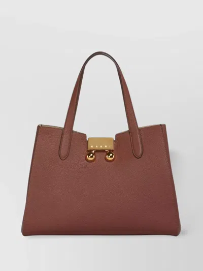 Marni Small Tote Bag Gold Hardware In Burgundy