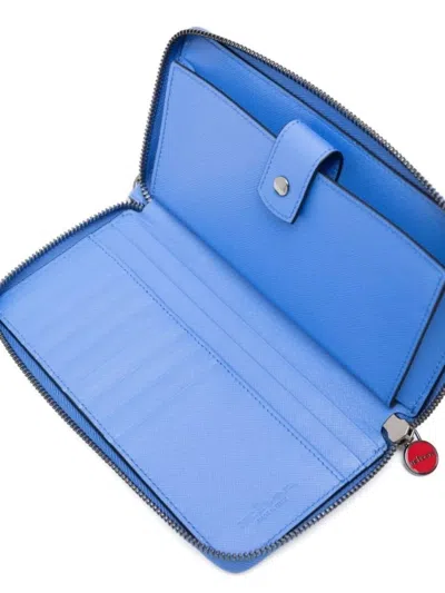 Kiton Calfskin Phone Holder Cardholder Wrist Strap In Blue
