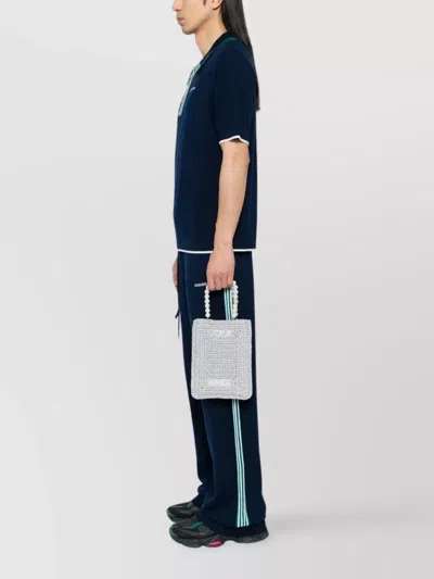 Casablanca Crochet Chain Shoulder Bag With Pearl Handle In Grey